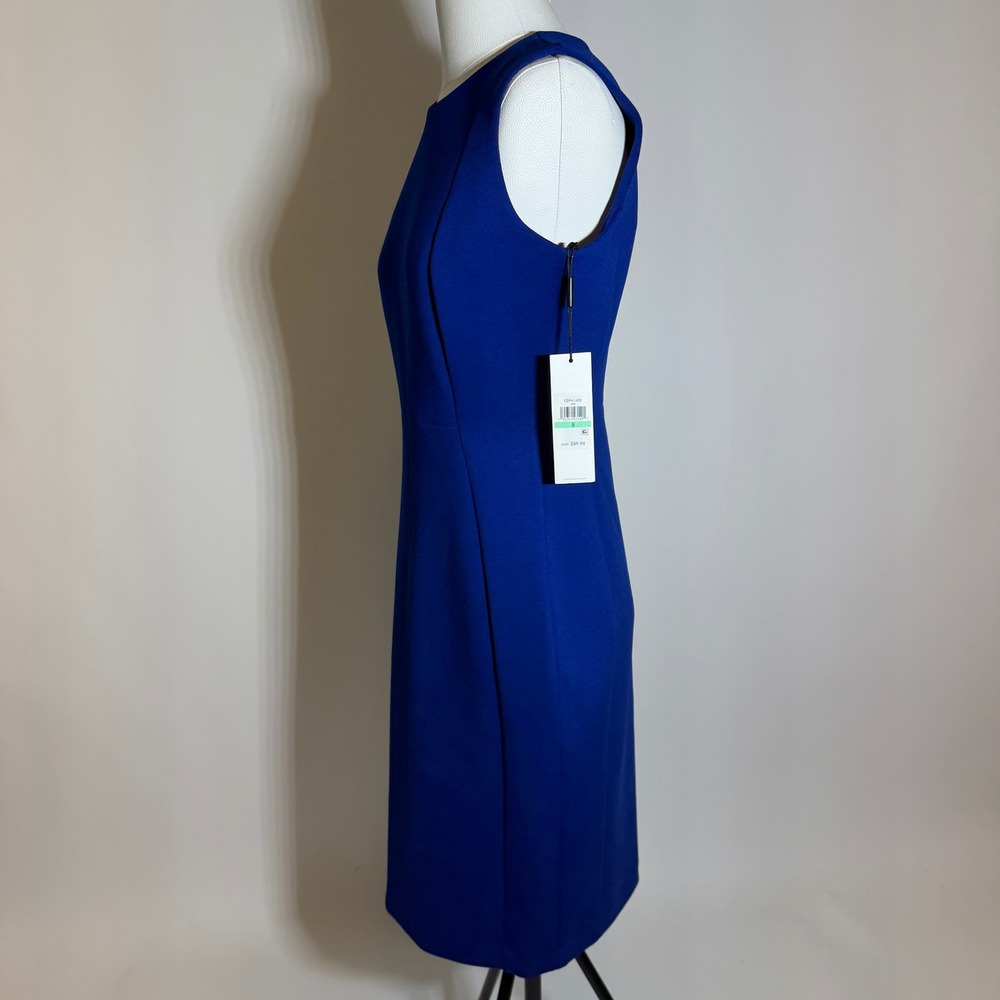 NWT Calvin Klein Blue Sleeveless Scuba Knit Sheath Dress Size 8 Cocktail Career - Picture 3 of 10